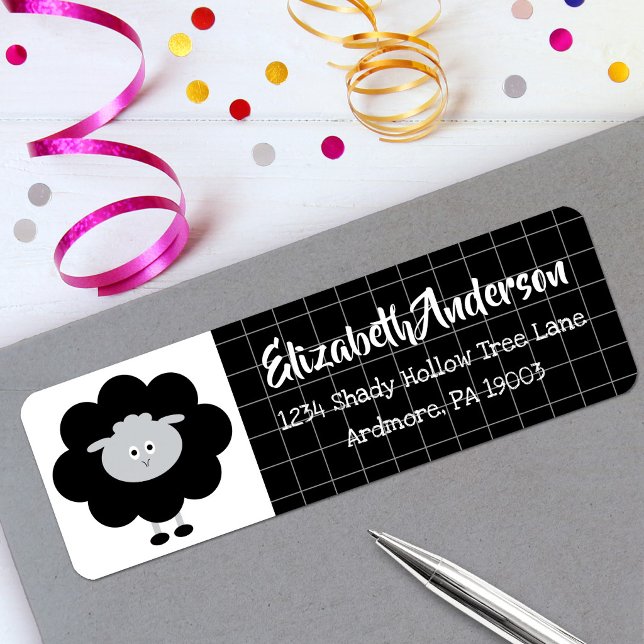 Etiqueta de Endereço Moderno Kawaii Preto e Branco (Criador carregado)