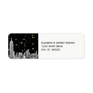 Etiqueta de Endereço NYC Skyline 01 Estrelas Grava