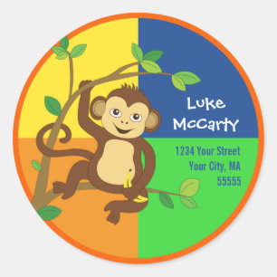 Etiqueta de endereço pequena colorida do macaco