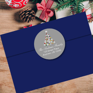 Etiqueta de Endereço Redondo da Árvore de Natal Co