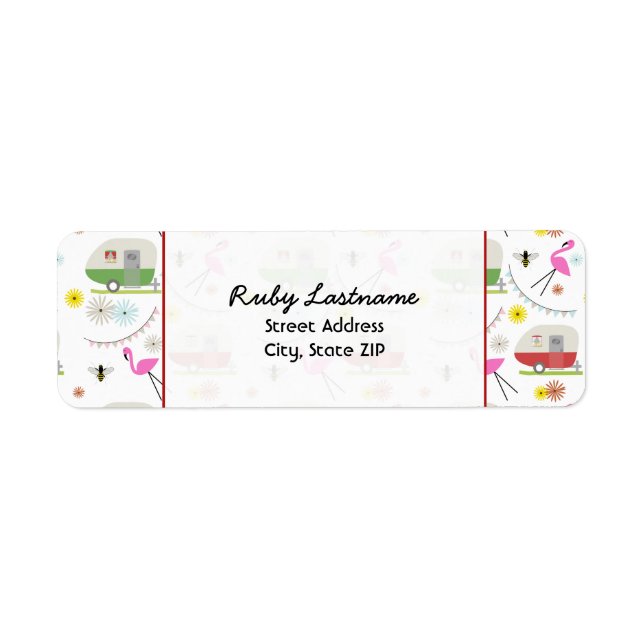 Etiqueta de Endereço Retro Trailers & Flamingos (Frente)