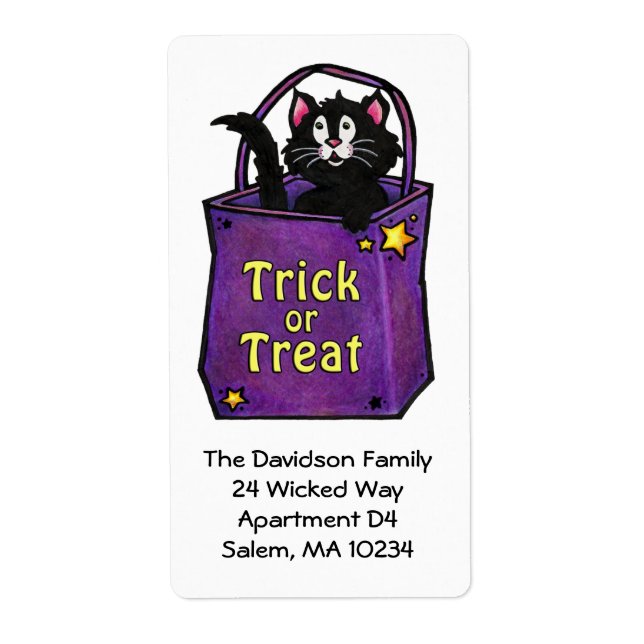 Etiqueta de Endereço "Trick or Tratar" de Gato Pre (Frente)
