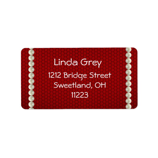 Etiqueta de Endereço Vermelho de Pérolas Brancas (Frente)