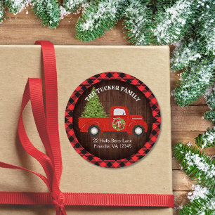Etiqueta de Endereço Xadrez Caminhão de Natal Verm