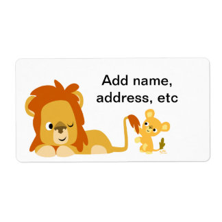 Etiqueta de Envio de Lion de Cartoon de Cubo e Pai