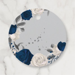 Etiqueta de favor botânico das flores azuis e bran