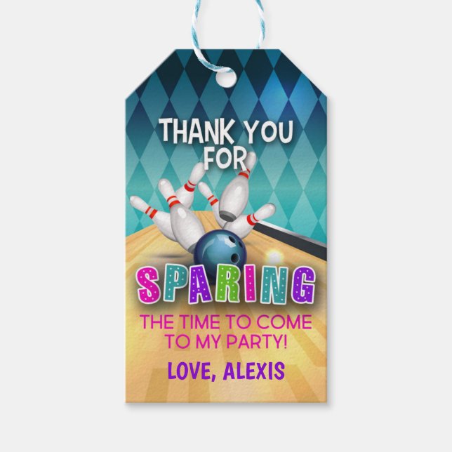 Etiqueta de Favor de Aniversário da boliche - Rapa (Frente)