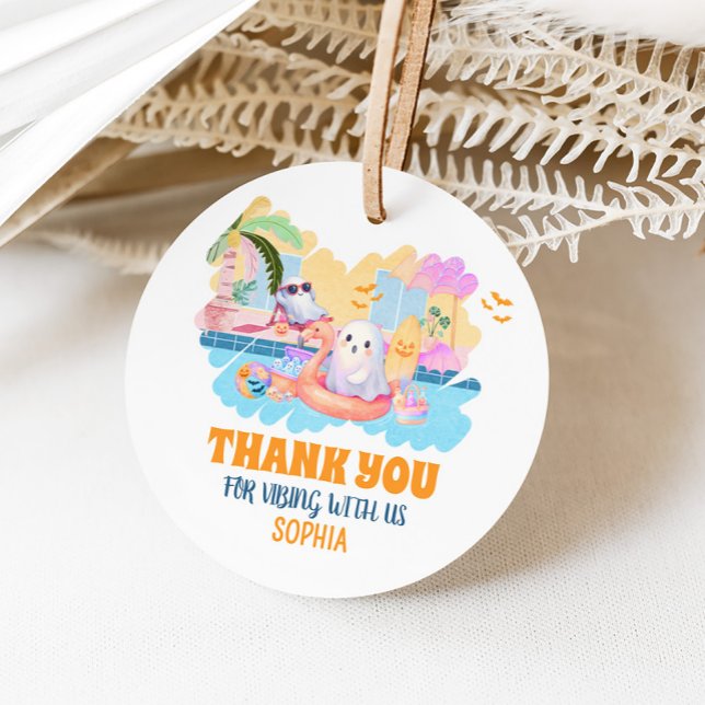Etiqueta de Favor de Aniversário da Piscina de Sum (Summerween Halloween Pool Birthday Round Favor Tags)