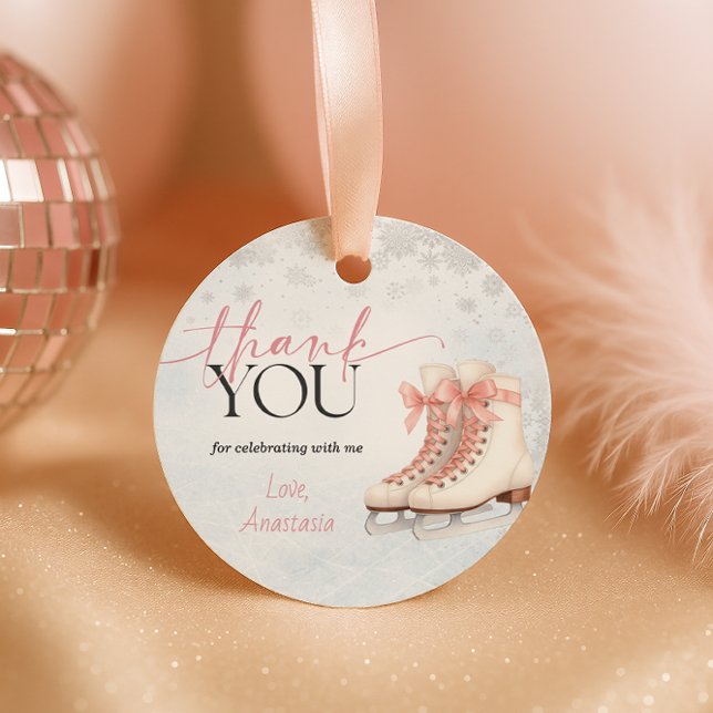 Etiqueta de Favor de Aniversário de Adolescente de (Ice Skating Teen Birthday Favor Tag - Pink Bow)