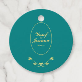 Etiqueta de Favor de Casamento Dourado e Teal