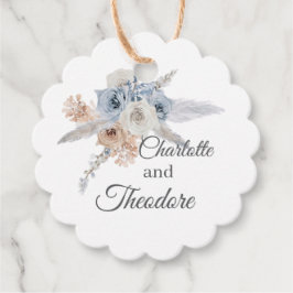 Etiqueta de Favor de Casamento Floral Bege Azul Em