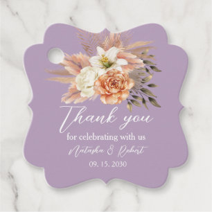 Etiqueta de Favor de Casamento Floral Pêssego Rúst