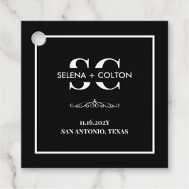 Etiqueta de Favor de Casamento Preto e Branco do E