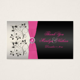 Etiqueta de favor de casamento rosa, preto e prate