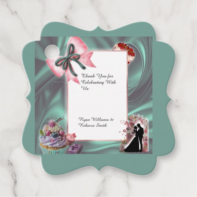 Etiqueta de Favor de Casamento Teal & Blush (Frente)