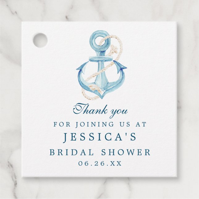 Etiqueta de Favor de Chuveiro de Noiva Náutico (Frente)