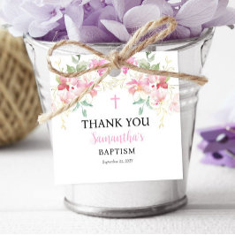 Etiqueta de Favor do Batismo de Menina Floral Rosa