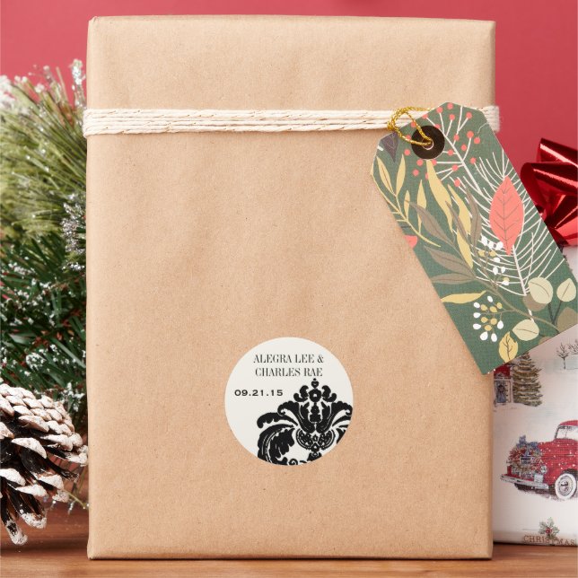 Etiqueta de favor do Casamento tema damasco preto  (Feriado)