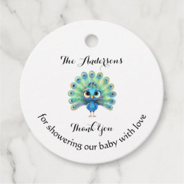 Etiqueta de Favor do Chá de fraldas Pavão Azul