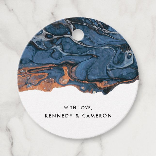 Etiqueta de Favor do Marble Azul Pintado à Mão (Frente)