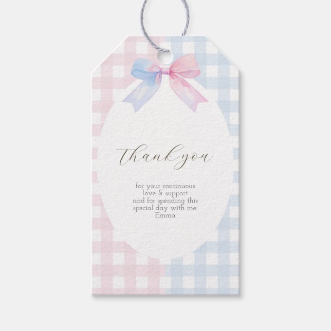 Etiqueta de Favor do Retângulo do Arco Gingham Azu (Frente)