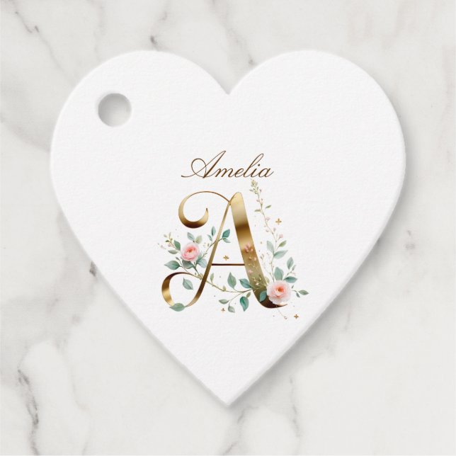 Etiqueta de Favor Personalizada com Letra Floral e (Frente)