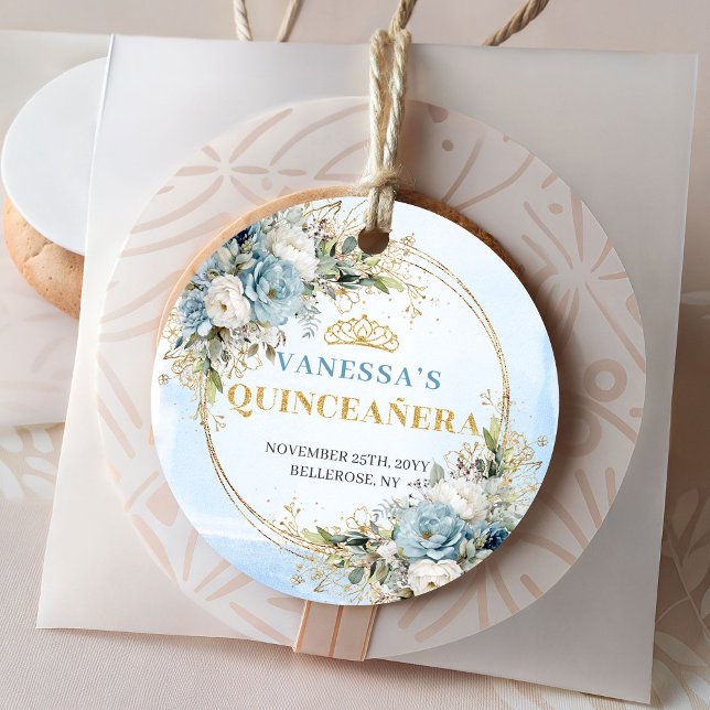Etiqueta de Favor Princesa Azul Pálido Dourado Euc (Princess Favor Tag Pale Blue Gold Eucalyptus)
