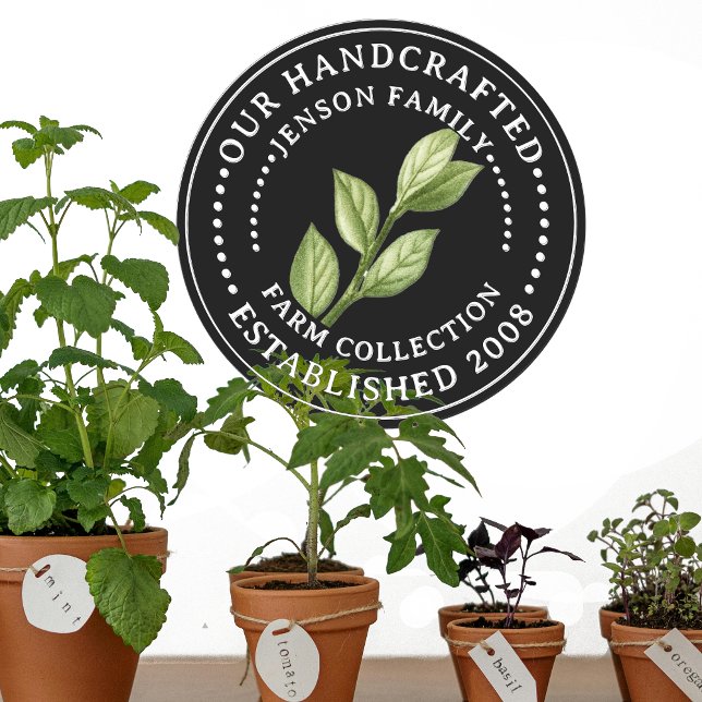 Etiqueta de Fazenda da família com folhas herbácea (Criador carregado)