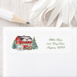 Etiqueta de Fazenda vermelha e de trator