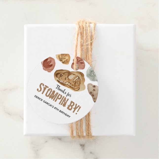 Etiqueta de festa de aniversário de dinossauro fós (In Situ)