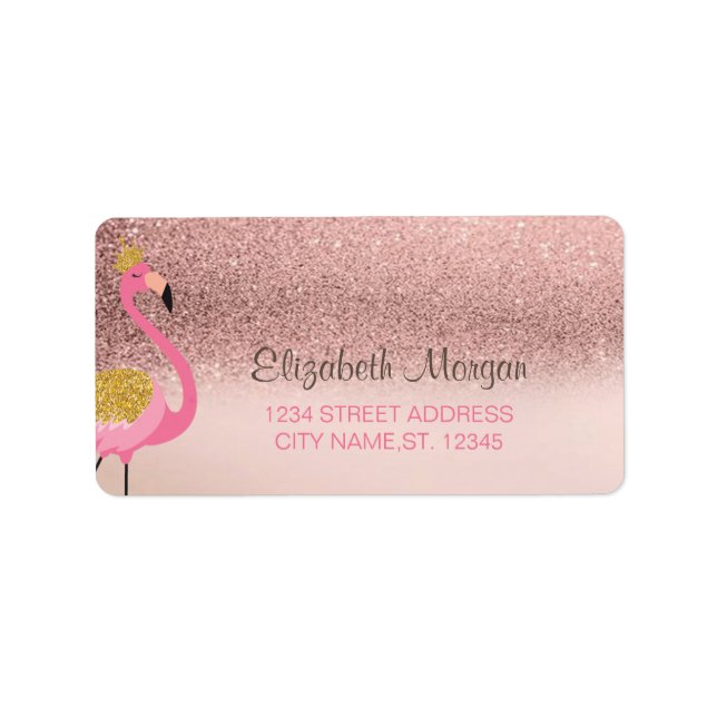 Etiqueta de Flamingo Rosa com Glitter em Rose Gold (Frente)
