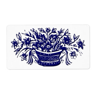 Etiqueta de Flores Azuis de Corte de Madeira Vinta