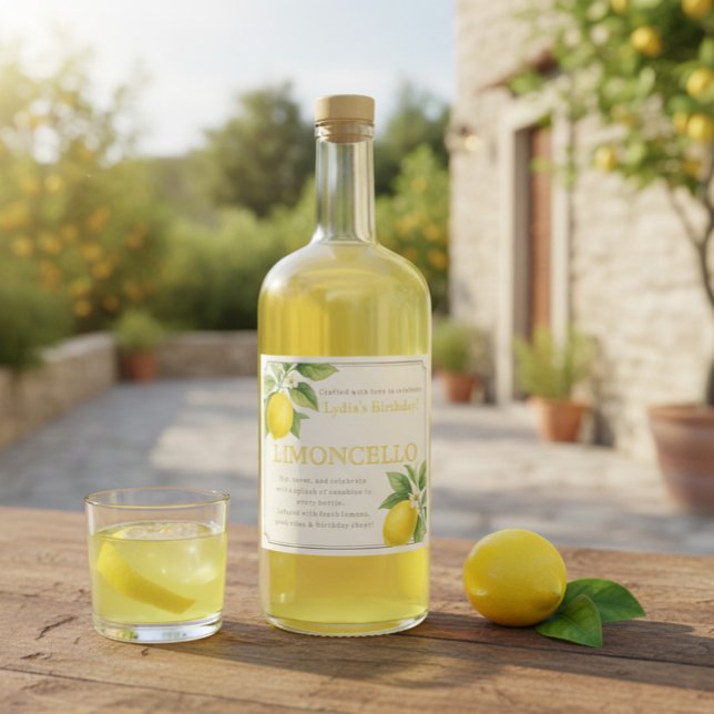 Etiqueta de Frasco de Limoncello de Aniversário Pe (Criador carregado)