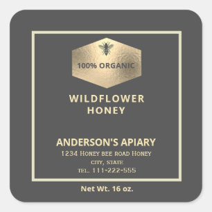 Etiqueta de frasco de mel de abelha de ouro modern