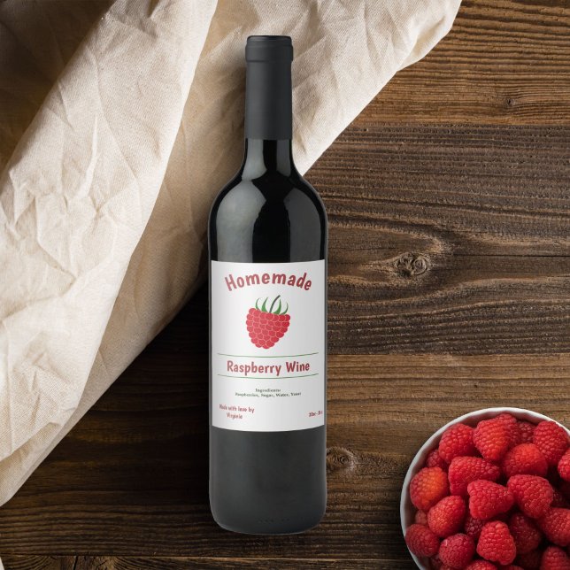 Etiqueta de Frasco de Vinho de Framboesa (Raspberry Wine Bottle Label Sticker)