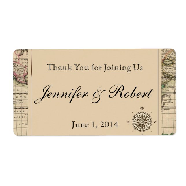 Etiqueta de Garrafa de Água do velho Mapa do Mundo (Frente)