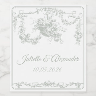 Etiqueta de Garrafa de Casamento Sage Gray Toile d