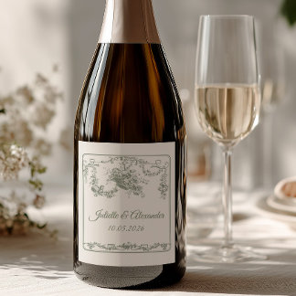 Etiqueta de Garrafa de Casamento Sage Gray Toile d