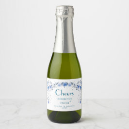Etiqueta de Garrafa de Champanhe Mini Floral Azul
