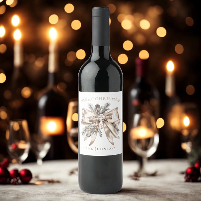 Etiqueta de Garrafa de Vinho com Laço de Natal Ele (Criador carregado)