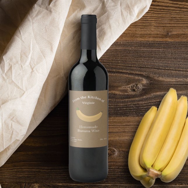 Etiqueta de Garrafa de Vinho de Banana Kraft & Rus (Kraft & Rustic Banana Wine Bottle Label Sticker)