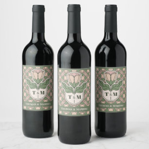 Etiqueta de Garrafa de Vinho de Casamento em Verde
