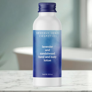 Etiqueta de garrafas de produtos cosméticos azuis