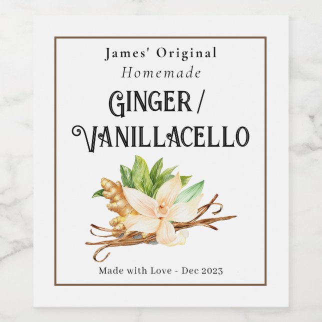 Etiqueta de Ginger/Vanillacello caseira personaliz (Rótulo Único)