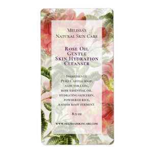 Etiqueta de Ingrediente do Limpador Facial de Rosa