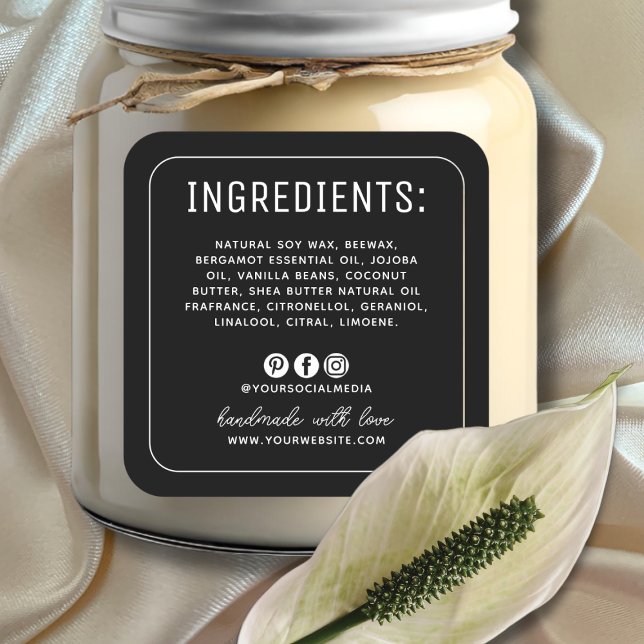 Etiqueta de ingredientes de mídia social negra min (Criador carregado)