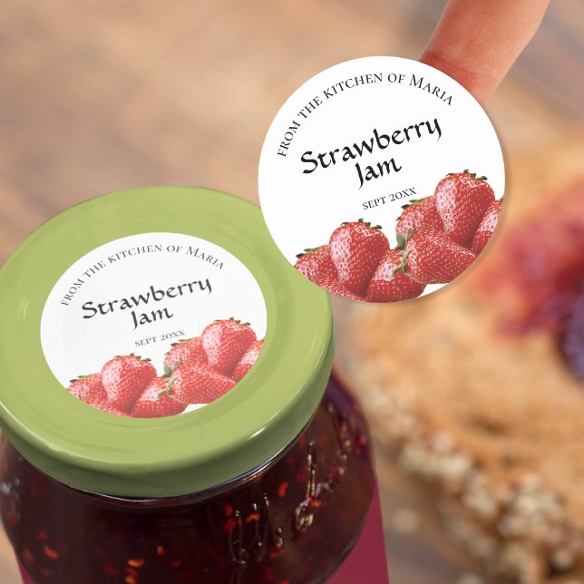 Etiqueta de Jam Jar de Morango Homemade (Strawberry jam label for lids.)