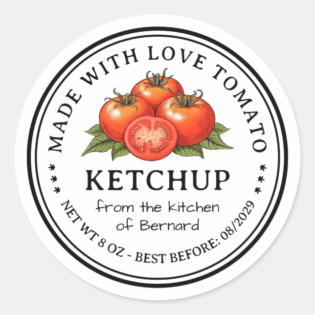 Etiqueta de ketchup de tomate caseiro enlatado (Frente)