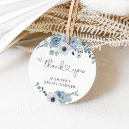 Etiqueta de lembrança de chá de noiva azul poeiren