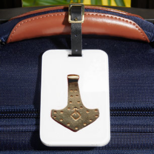 Etiqueta de mala branca Thor Hammer Dourada